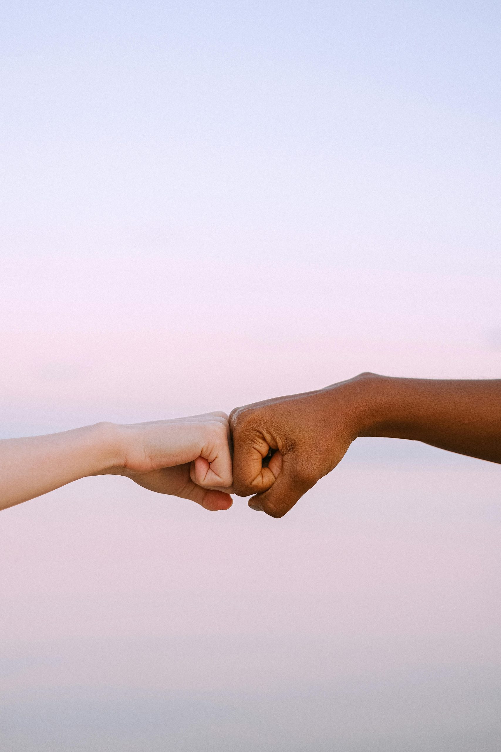 fist bump, hands shown only with pinkish background